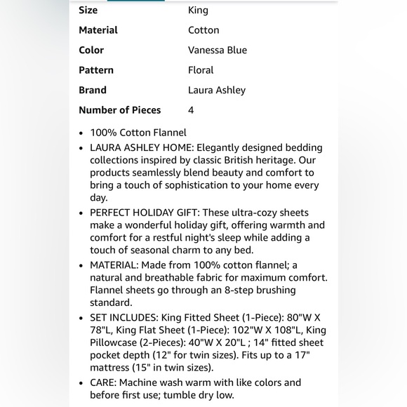 Laura Ashley Flannel Sheet Set - King - Picture 7 of 9